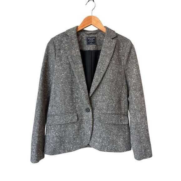 Abercrombie & Fitch Textured Grey Wool-Blend Tweed Blazer Size 8 - Picture 2 of 10